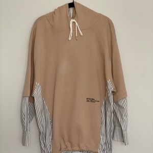 Zara Beige and Striped Turtleneck Sweater
